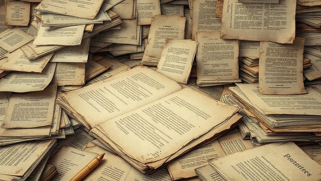 使い古した書類があちこちに散らばっているイラスト