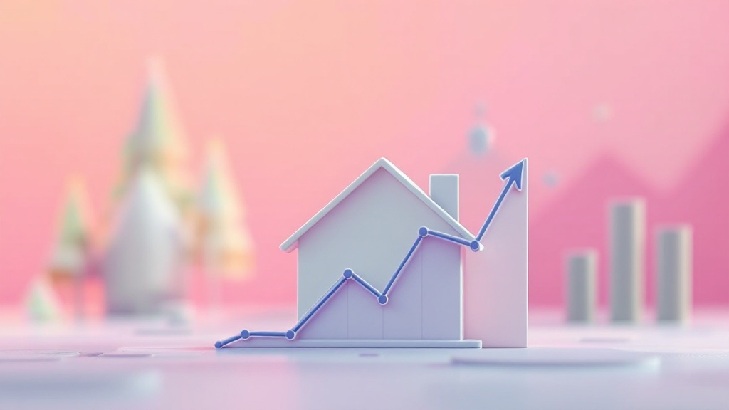 白い家の模型に、右肩上がりになっていく青い折れ線グラフが張り付いているイラスト