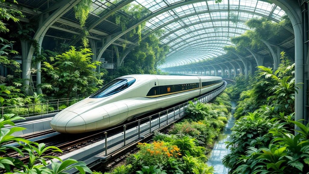 森の中をリニアモーターカーが走るイラスト