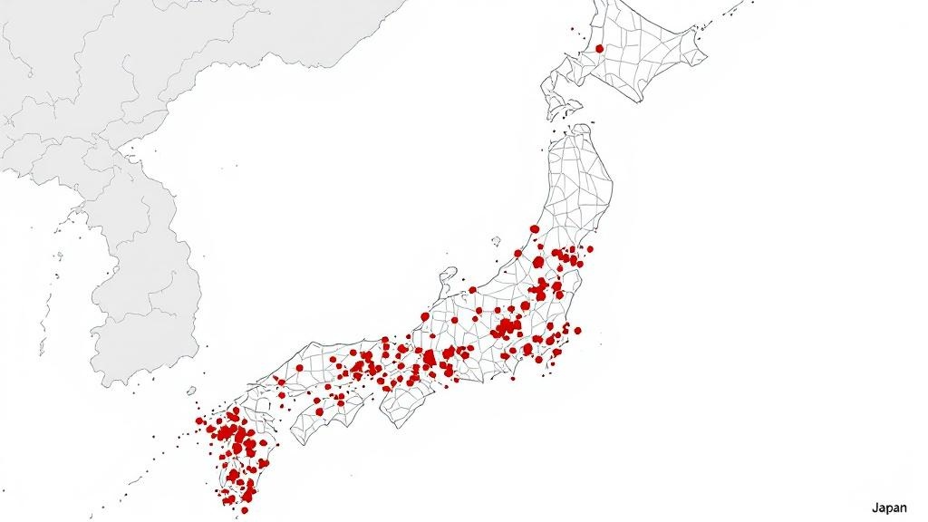 日本地図の要所に赤いマークが付いているイラスト