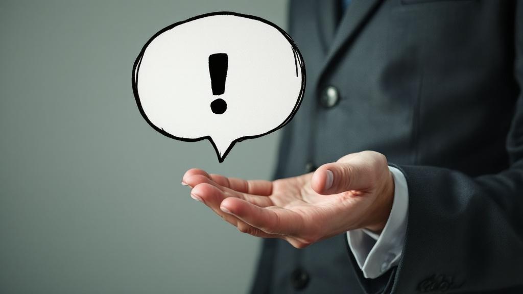 サラリーマンが差し出した右手の上に、吹き出しとびっくりマークが飛び出しているイラスト