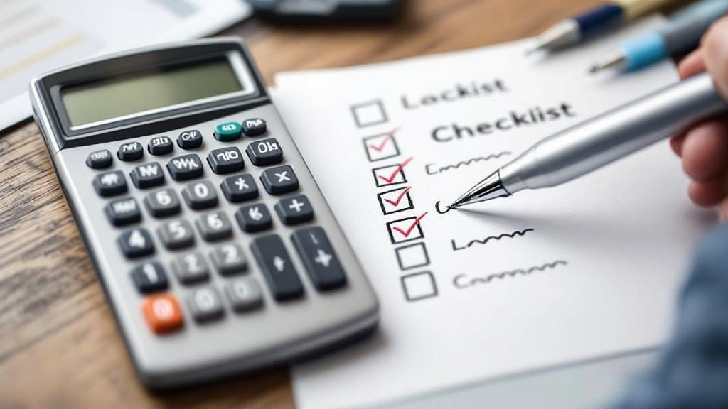 電卓を打ちながらチェックリストに書かれた項目を確認するイラスト