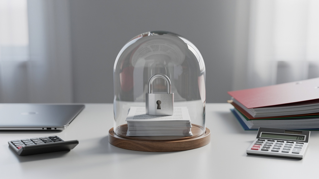 秘密の書類を透明なガラスで囲い、安全な様子を表しているイラスト