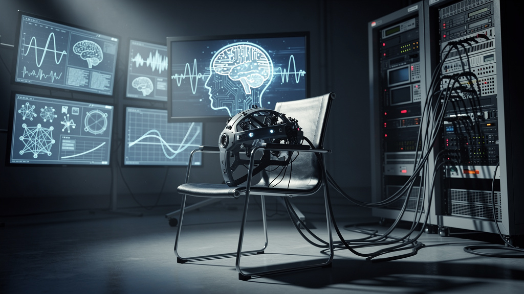 機械によって自身のマインドをコントロールしようとしているイラスト