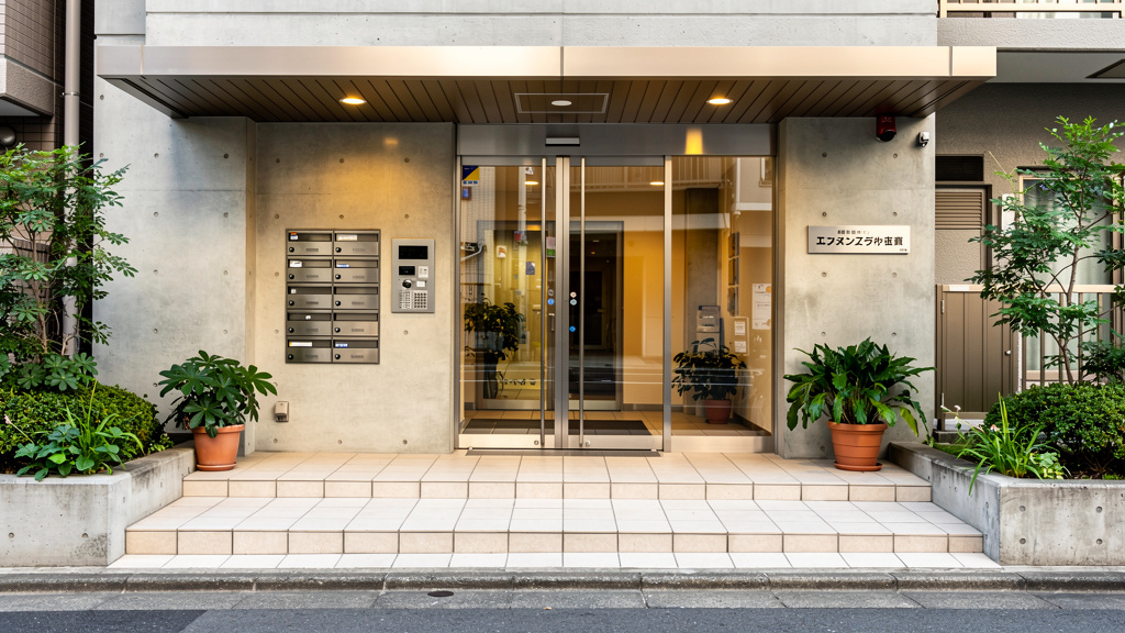 綺麗なマンションの玄関口のイラスト