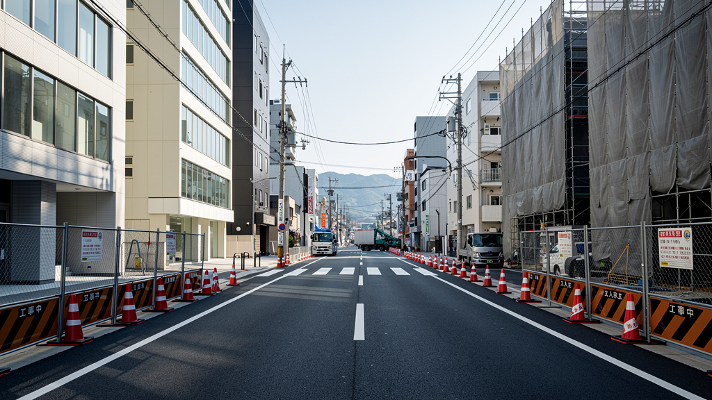 街の再開発による工事のイラスト