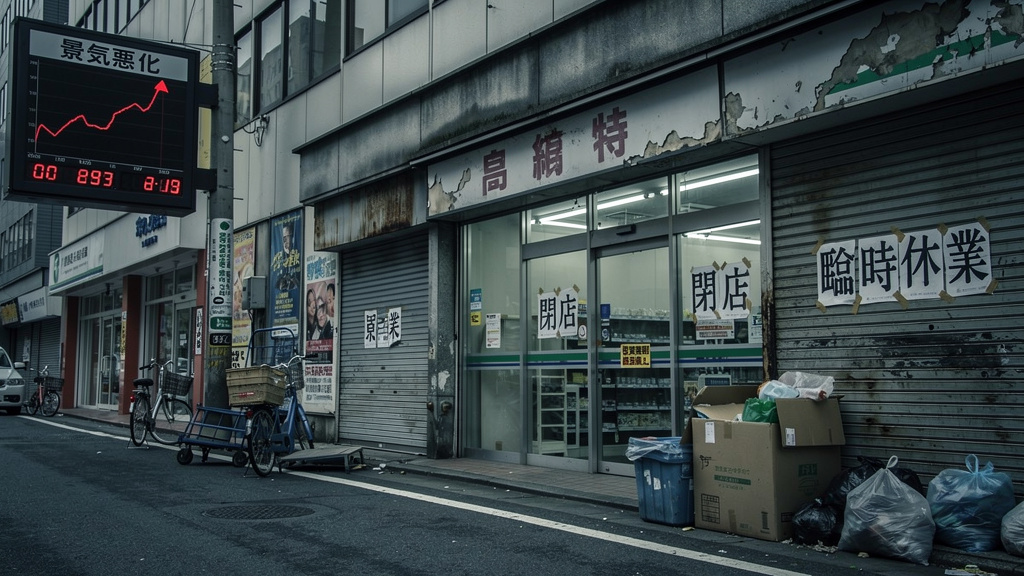 景気が悪く閉店してしまったシャッター街のイラスト