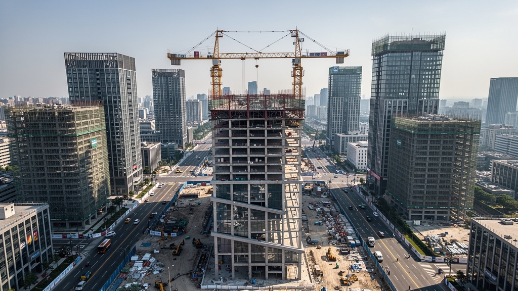 再開発で建設途中のビルのイラスト